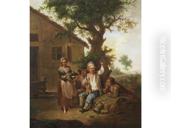 Peasants Drinking And Making Music Before An Inn - view 1