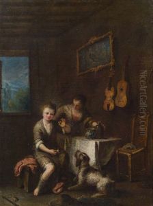 Interieur Mit Dame, Knabe Und Hund by Johann Conrad Seekatz