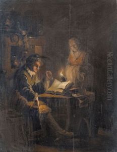 Nachtliches Interieur Mit Lesenden Und Alter Magd Nachtliches Interieur Mit Lesenden Und Alter Magd