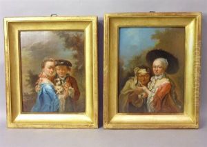 La Diseuse De Bonne Aventure (+ Couple Tenant Un Chien Dans Un Paysage; Pair) by Johann Conrad Seekatz