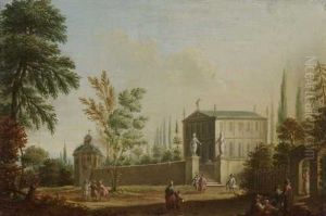 Parklandschaft Mit Villa Und Figurenstaffage by Johann Conrad Seekatz
