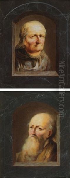 Portrait D'un Homme Derriere Une Fenetre En Trompe-l'oeil (+ Portrait D'une Dame Derriere Une Fenetre En Trompe-l'oeil; Pair) - view 1