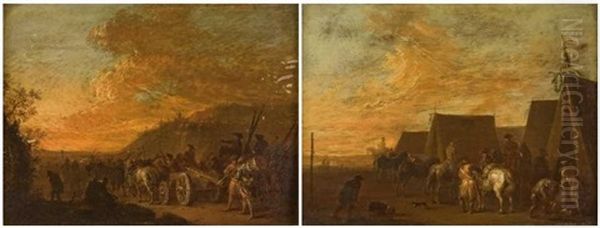 Le Convoi Militaire Au Soleil Couchant (+ Le Campement Militaire Au Soleil Levant; Pair) - view 1