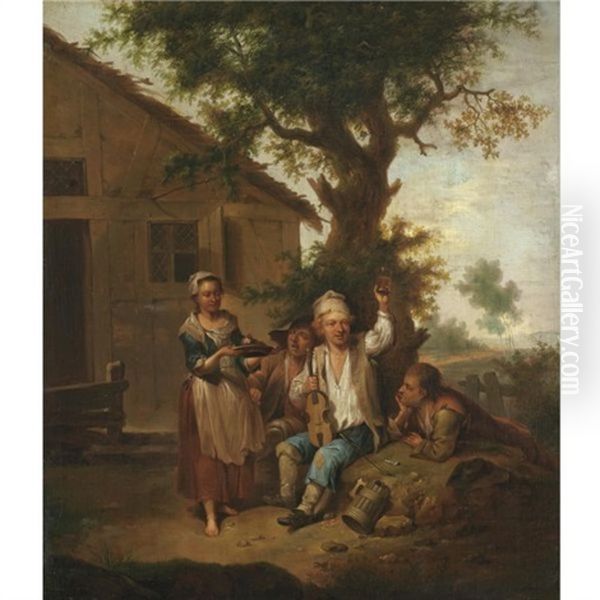 Peasants Drinking And Making Music Before An Inn - view 1