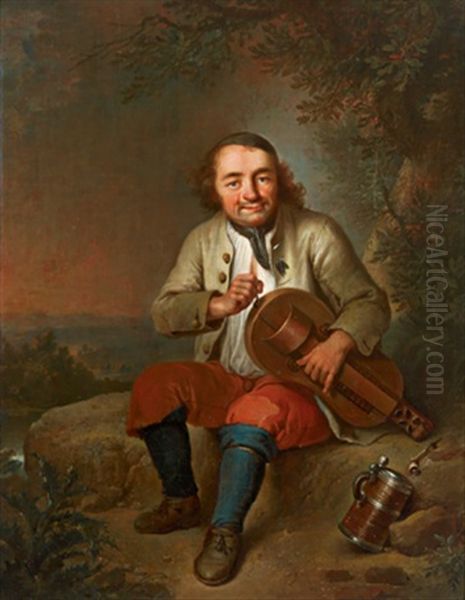 Sitzender Musikant Mit Bauernleier In Einer Landschaft - view 1