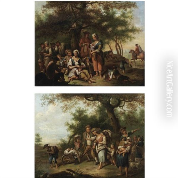 Peasants Resting Beside A Path (+ Travellers Crossing The Countryside; Pair) - view 1