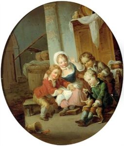Spielende Kinder Mit Einem Hund by Johann Conrad Seekatz