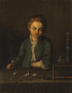 A Study Of A Young Boy With His Pet Birds by Johann Conrad Seekatz