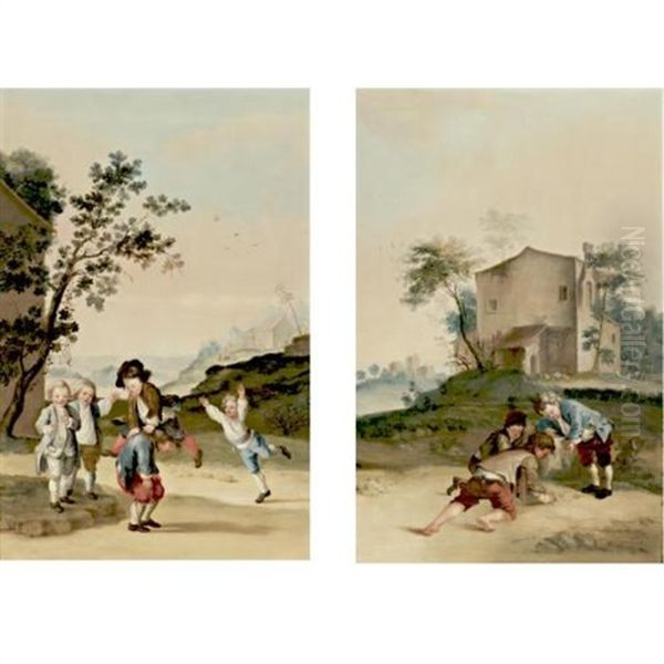 Children Playing In A Landscape (+ Another Similar; Pair) - view 1