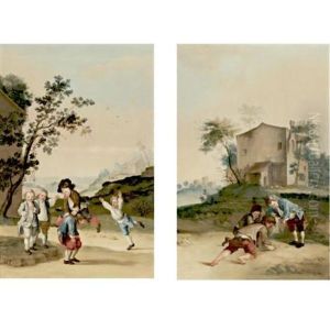 Children Playing In A Landscape (+ Another Similar; Pair) by Johann Conrad Seekatz