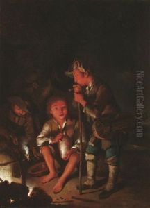Kinder Am Feuer (+ Another, Similar; 2 Works)