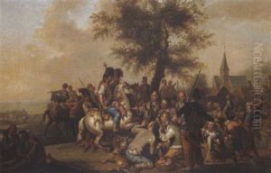 Furagierende Reiter Auf Einem Markt by Johann Conrad Seekatz