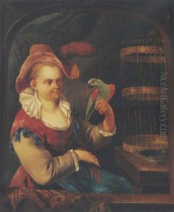 A Lady With A Parrot At A Casement by Johann Conrad Seekatz