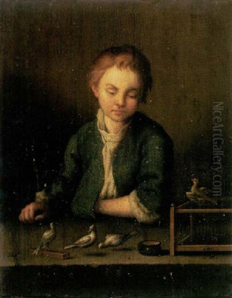 A Young Boy With His Pet Birds - view 1