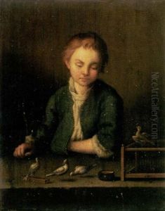 A Young Boy With His Pet Birds by Johann Conrad Seekatz