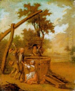 Zwei Raufende Knaben Bei Einem Brunnen by Johann Conrad Seekatz