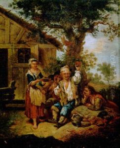 A Violinist Accompanied By Travellers Outside An Inn A Violinist Accompanied By Travellers Outside An Inn