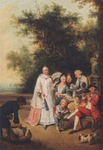 A Fete Champetre, On A Terrace by Johann Conrad Seekatz