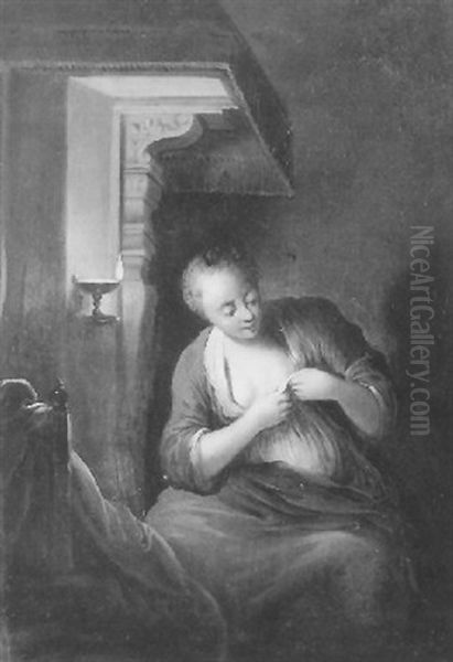 A Young Maid Undressing By Candelight - view 1