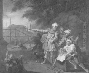 Ein Orientalischer Furst Gibt Seinen Mannern Letzte Anweisungen Fur Die Errichtung Eines Turmahnlichen Gebaudes by Johann Conrad Seekatz