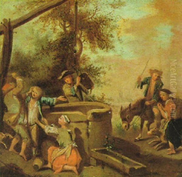 Raufende Knaben An Einem Brunnen - view 1