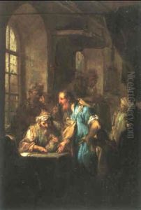 Im Halbdunkel Eines Tempels Erh,lt Judas Die Dreisig Silberlinge by Johann Conrad Seekatz