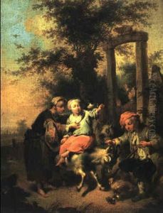 Children Teasing A Goat by Johann Conrad Seekatz