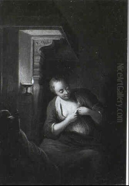 Interior With A Girl Reading By Candlelight - view 1