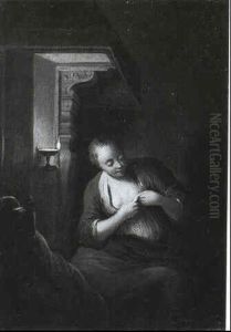 Interior With A Girl Reading By Candlelight by Johann Conrad Seekatz