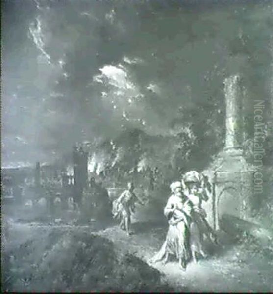 Lot Und Tochter Fliehen Aus Dem Brennenden Sodom - view 1
