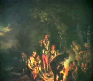 Fahrendes Volk Am Feuer Bei Nacht