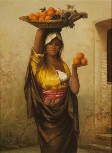Lady With Basket Of Fruit - view 1