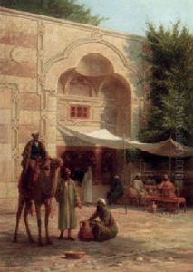 Strasenszene Vor Einem Orientalischen Teehaus