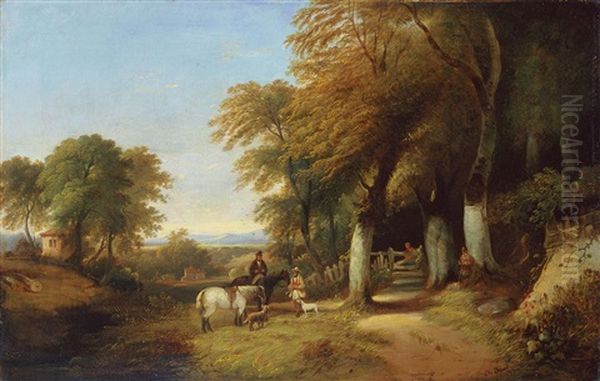 Bewaldete Landschaft Mit Zwei Reitern - view 1