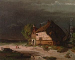 Reetgedecktes Gehoft Im Sturm by Johann Richard Seel