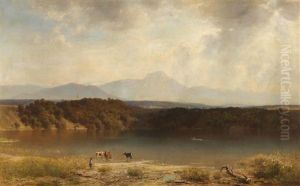 Alpine Foothills With Cows By The Water by Alexander-Caesar Seele
