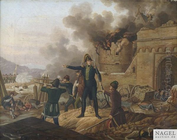 Marschall Ney Verteidigt Sich Mit Vier Offizieren Auf Dem Ruckzug Aus Russland Vor Dem Tore Von Kowno Gegen Ein Russisches Corps - view 1