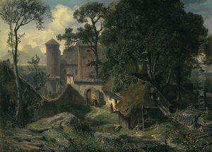 Sudtiroler Landschaft Mit Schloss, Kate Und Blick Auf Den Langkofel