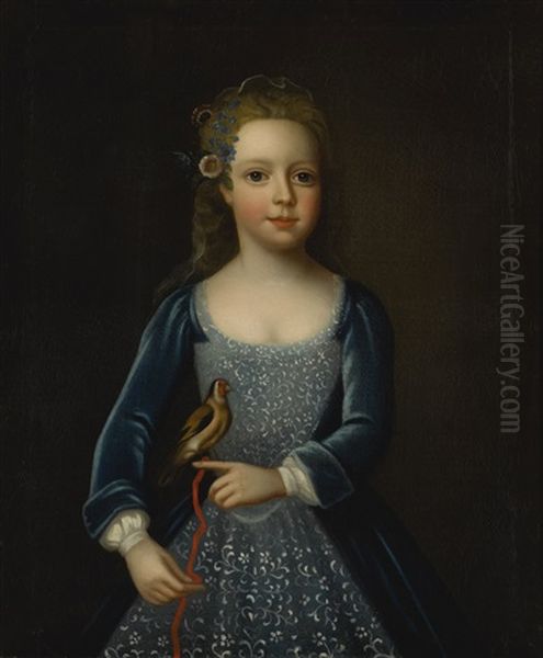 Portrait Of A Young Girl, Three-quarter Length, Holding Songbird In Her Left Hand - view 1