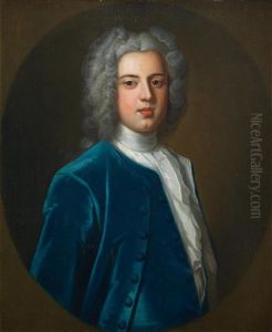 Portrait Of William Clavering-cowper, 2nd Earl Of Cowper, Bust-length, In A Blue Coat, Within A Painted Oval In A Chippendale Style Frame