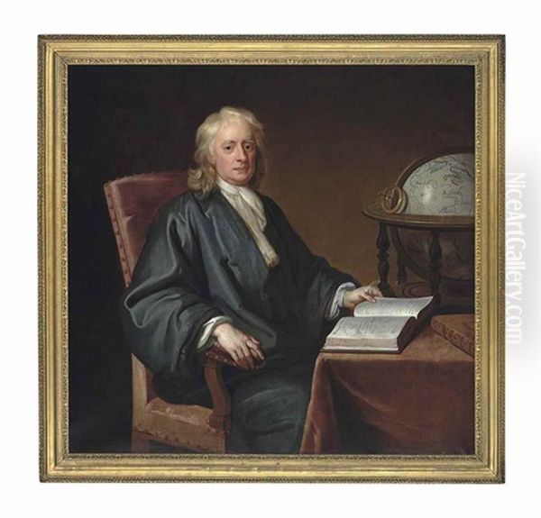 Portrait Of Sir Isaac Newton, Kt. (1642-1727), Three-quarter-length, In A White Cravat And Green Cloak, Seated At A Table With A Copy Of<br/>the Principia<br/>and An Astrological Globe - view 1