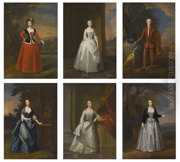 A Set Of Full Length Portraits, One Gentleman With His Greyhound, And Five Ladies (6 Works) - view 1