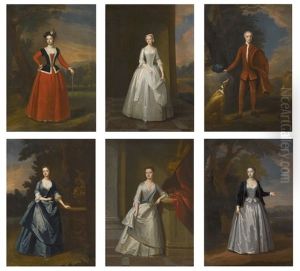 A Set Of Full Length Portraits, One Gentleman With His Greyhound, And Five Ladies (6 Works) by Enoch Seeman