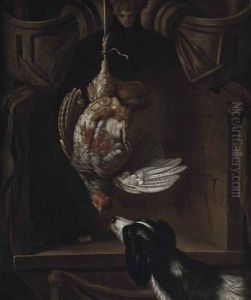 A Partridge In A Sculpted Cartouche, With A Spaniel