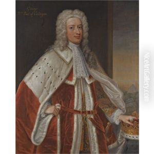 Portrait Of George, 3rd Earl Of Cardigan Wearing Peers's Robes, His Left Hand Resting On His Coronet, A Pyramid Beyond