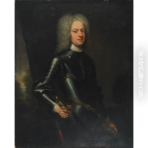Portrait Of A Nobleman Dressed In Armor, His Troops Waiting In The Distance - view 1