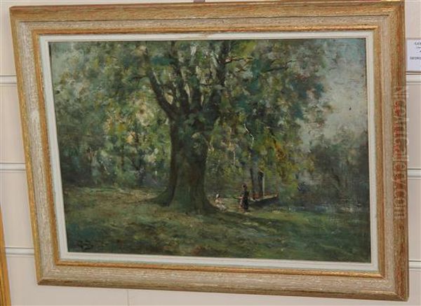 Figures Beneath Trees On A River Bank - view 1