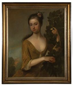 Portrait Of A Lady In A Yellow Dress Holding An Orange