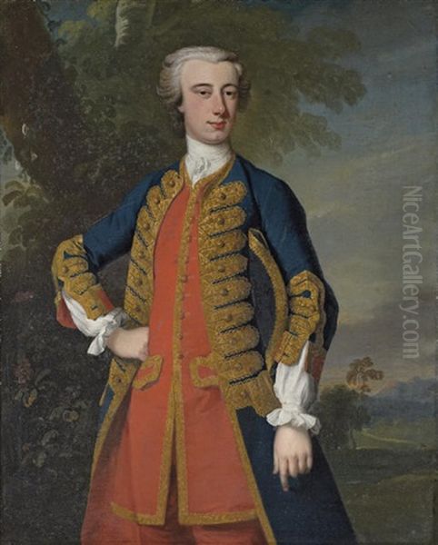 Portrait Of A Gentleman (mark Currie, Of Berwick-upon-tweed?) In A Blue Coat With Gold Trim And A Red Waistcoat - view 1