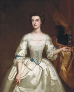 Portrait Of A Lady In A White Silk Dress With Her Pet Squirrel